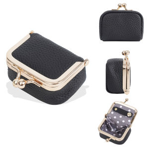 1PCS Womens Coin Key Bag Lock Coin Purse Wallet Solid Color Square Split Leather Jewelry Mini Small Item Earrings Storage Bags