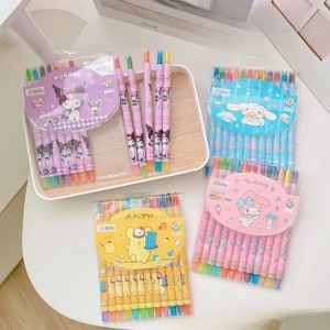 12 Colors Kawaii Sanrio Hello Kitty Rotating Crayon My Melody Kuromi Cinnamonroll Cartoon Doodle Pen Drawing Kid Marker Pens