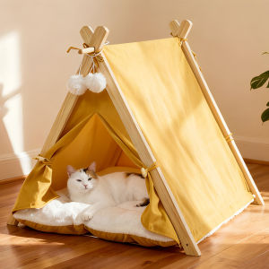 Portable Cat & Dog Tent Bed – Foldable Teepee House with Soft Washable Cushion for Indoor Outdoor Use
