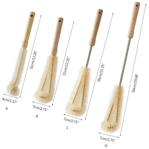 4pcs/set Wooden Handle Cup Brush Baby Bottle Long Cleaning Brush Kitchen Cleaning Brush Tool