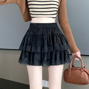 🔥[D091] Chân váy nữ dáng xòe VIỀN REN 2 TẦNG lưng CHUN có lớp lót trong dáng ngắn - Kholenqc