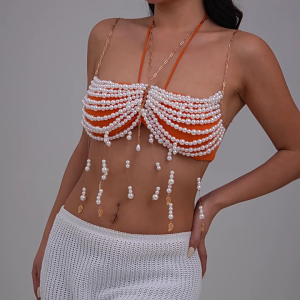 Sophisticated Pearls Body Chain Lingerie Versatile Chest Accessory Portable for Parties and Date Nights