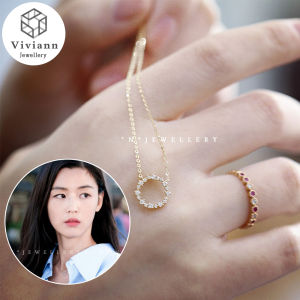 Viviann Original S925 Sterling Silver Plated 14K Gold Necklace Legend of the Blue Sea Set with Zircon Full Diamond Circle Clavicle Chain Pendant Women Fashion Shiny Necklace Jewelry