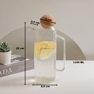 Teapot/ Pitcher/ Water Jug/ Teko Kaca Tahan Panas dan Dingin/ Teko Teh Kopi Susu/ Kettle Glass Yeri Tutup Bola Gabus