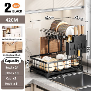 Veckke Multifunctional Dish Rack With Drainer Carbon Steel Drying Rack Kitchen Plate Organizer Storage Shelf Rack Cup Rack Holder Storage Organizer