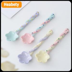 【2-3 days delivery】 1Pc Ceramic Long Handle Spoon Cute Ice Cream Hand Painted Dessert Spoon with Long Handle Kitchen Tableware Accessories