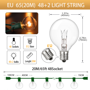 Waterproof Outdoor Tungsten Glass String Lights Evening Terrace Garden Decoration Christmas Party Birthday Party Outdoor Fairy 25FT/33FT/49FT/65FT