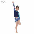 Swimming Suit for Kids Girls 3 Pieces Set Swimwear Swimming Outfit for Girls Teens Long Sleeve Rash Guard 3-16 Y Kids Swimsuit  3 In 1 Set Deep Blue Patchwork. 