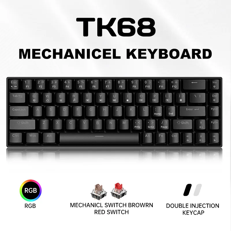 ZIFRIEND TK68 68 Keys Mechanical Keyboard Wired RGB Backlight Mini
