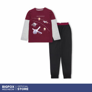 [Bộ nỉ BT dài tay 01 311] Bộ đồ dài tay thu đông cho bé trai Bigfox Miss Meow phối 3 màu size đại trẻ em 37911 tuổi 30kg