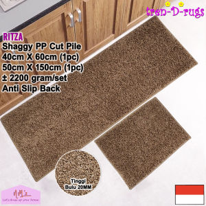 Tren-D-rugs Keset kaki shaggy polos aesthetic modern 2pcs 50 cm x 150 cm dan 40 cm x 60 cm karpet anti slip alas lantai depan pintu masuk dapur set kamar mandi tidur tinggi bulu 20 mm tebal minimalis - NMs