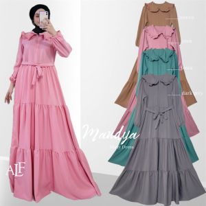 Maudya Dress | Gamis Polos Susun Kekinian | Gamis Kerah Rebah