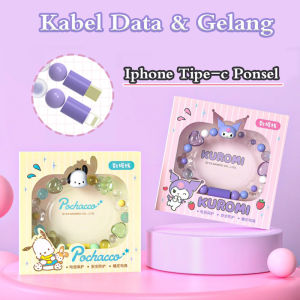 【Kabel Data & Gelang】  Iphone Tipe-c Ponsel Sanrio Kuromi Pochacco Kabel Pengisian Gelang Pasangan Manik-Manik Warna-Warni Portabel Gaya Girly Kabel USB Untuk Iphone Tipe-c Ponsel