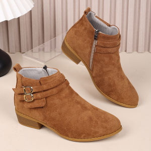 SHUNAICHI Cross-border new large-size womens shoes European and American style square heel boots fashion belt buckle decorative pointed fashion boots