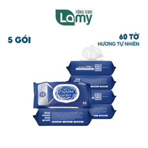TỔNG KHO_Combo 05 Gói Khăn ướt vệ sinh Flushable Wipes gói 60 TỜ tự tan trong nước tiện lợi tối đa