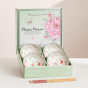 Mangkuk Set Mangkok Keramik isi 4 Hand painted Japanese Wedding Gift Box Hampers Kado