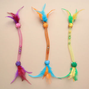 Feather Teasing Cat Stick Elastic Mesh Tube Cat Toy Rod Kitten Interactive Toys Catnip Toys for Cats