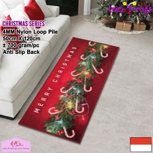 Tren-D-rugs Keset kaki motif christmas natal alas lantai dapur panjang anti slip 50 cm x 120 cm -NMs