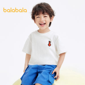 Balabala Children Short Sleeve T-Shirt Boys Spring Summer 2024 New Cotton Rabbit Embroidery Tops Parent-Child Models