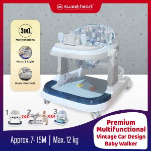 Sweet Heart Paris TARO Collection 3 IN 1 Vintage Car Design Colorful Lighting Music Baby Walker With Jumper Foot Map TARO905 (Support 7-12 Month l 12 KG)