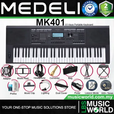 Medeli MK401 61 Keys Portable Keyboard Full Complete Package with Touch Response - Black
