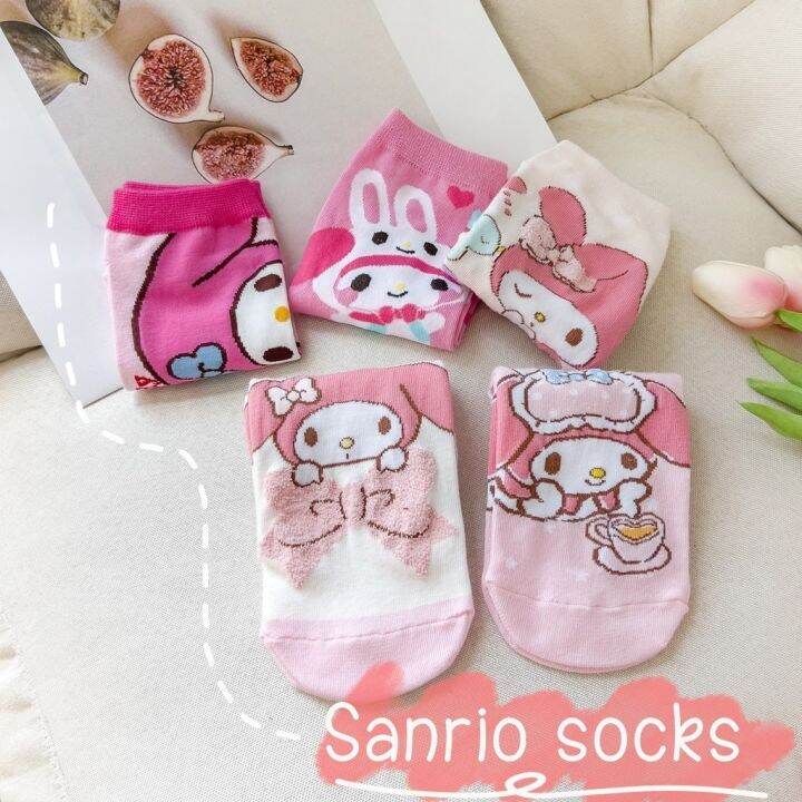 Sanrio My Melody Hello Kitty Sock Girl Anime Kuromi Cinnamoroll Cartoon Short Socks High Quality