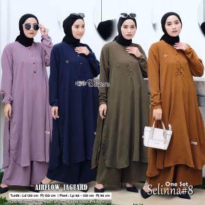 Setelan Wanita Long Tunik Celana Panjang Kulot Selinna Oneset Fashion Muslimah Syari
