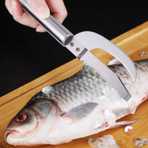 【LovingLife Store】1 PCS Two-in-one Stainless Steel Fish Scraper Fish Scale Scraper Remover Cleaner Seafood Peeler Brush Kitchen Tools Gadgets