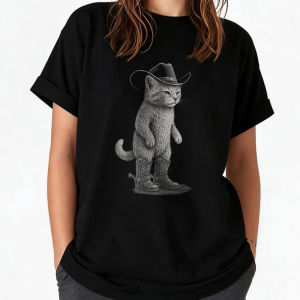[Local Stock] HBESTY  Howdy Vintage Cat Cowboy Western Country Meowdy T-Shirt Women Vintage Clothes Funny Outdoors High Quality Cotton Short-sleev Tee