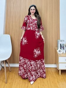 Dress Maura Cap Malaman Jumbo / Gamis Maura Motif Cap Rayon Super Premium / LD 120cm PB 135cm Busui