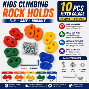 10PCS Kids Climbing Holds Rock Wall Set Mixed Colors with Hardware Indoor Outdoor Playset