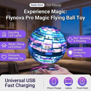 Cool Flying Ball Multifunction Glowing Spinning Ball Floating Induction Flyball Cyclone Light Effect Interactive Hand Controlled Toy for Kids Adults