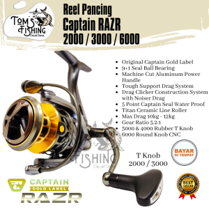 Reel Pancing CAPTAIN RAZR 2000 - 6000 Gold Label (9+1 Bearing) Power Handle - Toms Fishing