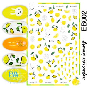Sticker Dán Móng Tay 3D Dạng Decal Dán Chống Nước Hoạ Tiết Trái Cây Lemon Chanh Tươi EB002