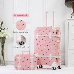 Uniwalker 20-26 Ice Cream Luggage Retro Roller Luggage Pu Leather Suitcase Luggage Vintage Luggage Womens Trolley Luggage with 360 Rotating Wheels