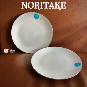 NORITAKE 100%New - Silver White - Combo 02 Dĩa Cạn Full Trắng Viền Bạc