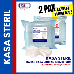 KASA STERIL UKURAN 16CM X 16CM ISI 200PCS/ POUCH / PAX / 2PAX LEBIH HEMAT