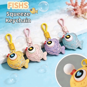 MUSASI PU Leather Bubble Blowing Fish Keychain Stress Relief Pinch Squeeze Bag Pendant Car Key Keyring Backpack Charm Accessories
