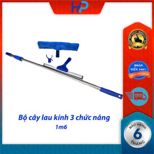 Bộ cây lau kính và gạt nước kiếng 3 chức năng tiện lợi-thân inox tăng đưa kéo dài 1m6 (gồm 3 đầu lau kínhgạt kínhmóc treo)