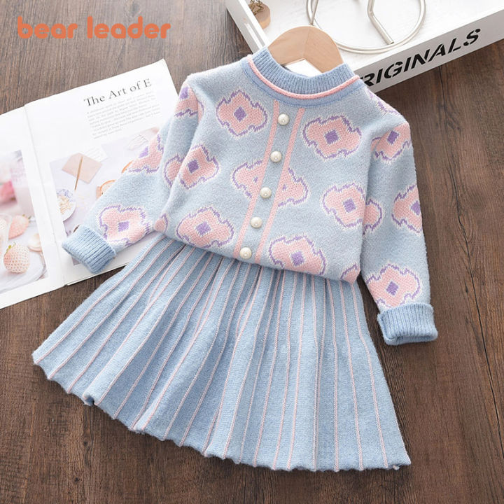 Bear Leader Floral Girls Baby Knitted Clothes Sets Fashion Winter Sweaters  Tops Ruffles Skirt Outfits Beading Children Clothes Suit Lazada PH