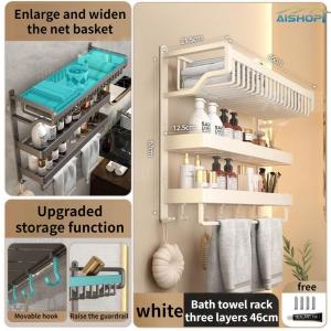 [SG Seller]Punch-Free Wall-Mounted Bathroom Storage Rack Space Aluminum Extra Thick Wall-mounted Luxury Bathroom Storage Rack