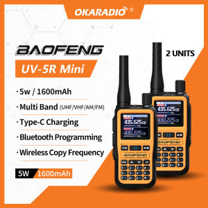 2 Set Baofeng UV-5R Mini Walkie Talkie Long Range Bluetooth Multi-Band Programming  1600mAh   Type-C Fast Charging UHF/VHF/AMFM Handset  Two-Way Radio