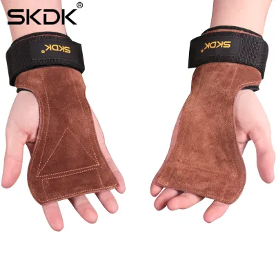 ถุงมือฟิตเนส ถุงมือฟิตเนสผู้ชาย ถุงมือฟิตเนสผู้ชาย STRAPS Leather Grip pads & Strap SKDK หนังกลับ สแต๊ป หนัง หนังวัว หนังแท้ รัดข้อมือ ถุงมือ 1คู่