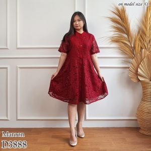 Mihar store / COD 3888 - Dress brukat wanita kondangan midi lengan pendek / Flare dress brokat remaja modern kekinian terbaru size M-XL