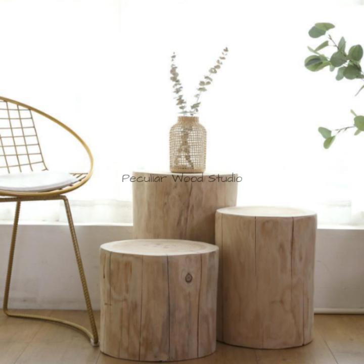 Peculiar Wood Solid Wood Log / Wood Stump Decorative Side Table