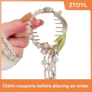 【ZTOYL】 Braided Bow Hair Clips Pearl Butterfly Hairpin Ponytail Buckle Hair Pin Claw Korean Accessories