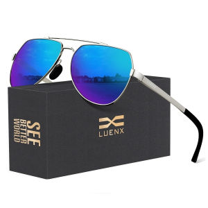 LUENX Kacamata Hitam Aviator Sunglasses for Men Women Polarized New Shades Large Metal Frame - UV 400 Protection Original Sunglasses 6404-4