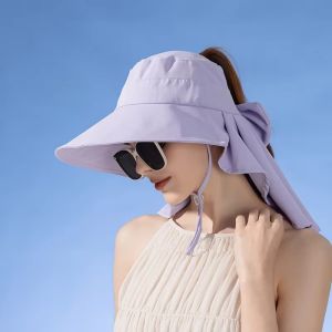 JPTD with Shawl Sunshade Bucket Hat Big Bowknot with Ponytail Hole Bow Sun Hat UV Protection Adjustable Aiti UV Fishman Hat For Women