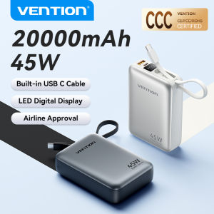 [CCC Certified ]Vention 20000mAh 45W Power Bank Fast Charging 3 Port Built in Type C Cord for Laptop Tablet iPhone 17 16 15 pro max Samsung Xiaomi Huawei Realme Portable Powerbank