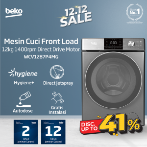 Beko Mesin Cuci-Front Load WCV1287P4MG - 12kg 1400rpm Auto-Dose DD Motor